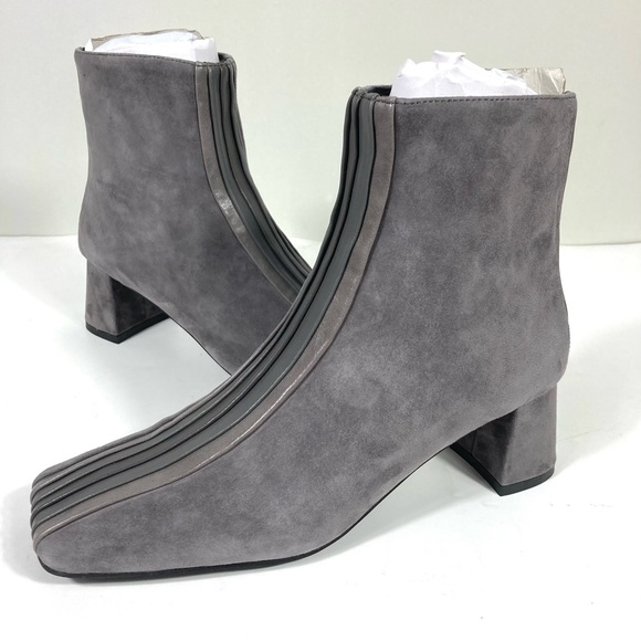Jeffrey Campbell Peace Out Square Toe Suede Leather Bootie Boots Grey 6 NEW - Picture 14 of 17